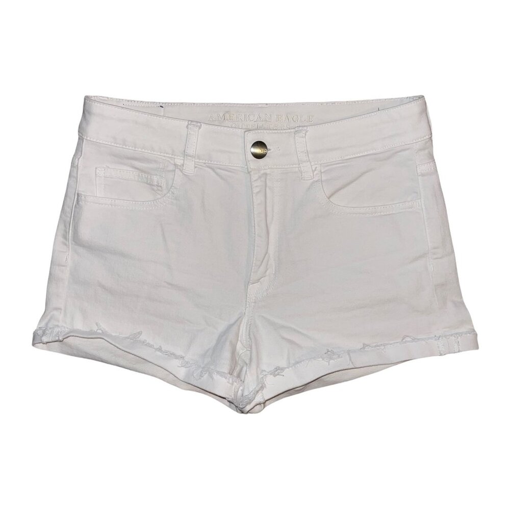 American Eagle Outfitters AEO Distressed Shorts 8 Hi-Rise Shortie White Cuffed